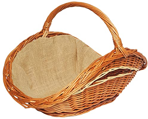 Kaminholzkorb aus Weide Kaminkorb Holzkorb mit Jute Weidenkorb Holz Kamin Kaminholz (Hellbraun, Typ 4: (L) 60 x (B) 35 x (H) 25/36 cm)