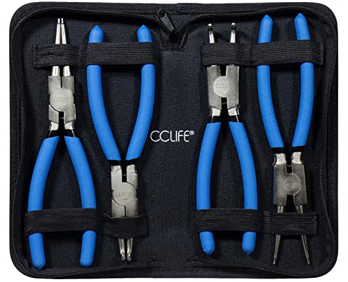 CCLIFE 4 Pezzi Pinza per Seeger 150 mm con Maniglie Antiscivolo Pinza anelli kit Pinze Seeger interni esterni
