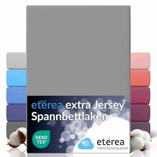 etérea Premium Spannbettlaken 100x200cm - 120x220cm Grau – extra Jersey Spannbetttuch bis 35cm Höhe – 160 g/m² gekämmte Baumwolle – Boxspring & Wasserbett Bettlaken