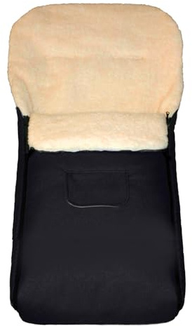 Baby-Joy Fußsack KAI 105 cm filzfrei aus Lammwolle und Polyester für Kinderwagen, Buggy und Schlitten, Super-Wash Thermofußsack | Farbe: 01 Schwarz