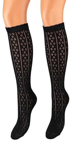 Piarini - Par de calcetines largos para traje tradicional - Ideal para dirndl - Estilo ganchillo - Negro - 35-38
