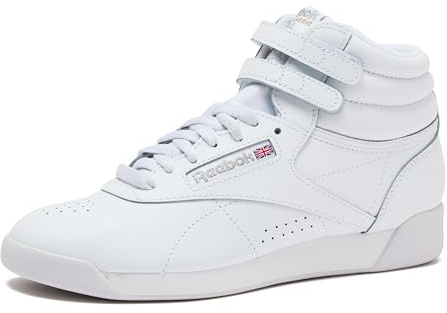 Reebok Women's Freestyle Hi High Top Sneakers for Women, Black or White Basketball and Tennis Shoes Womens Size 5-12, White/Silver, 8.5