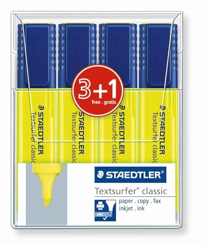 Staedtler 364-1 WP4P Textsurfer classic sortenrein, 4 Stück im Weichplastiketui, gelb