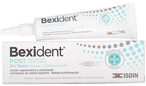 ISDIN Bexident Post Tratamiento Coadyuvante Gel tópico con Clorhexidina 0,2% + Chitosán, Triple acción que acelera la recuperación post-intervención, 1 x 25ml
