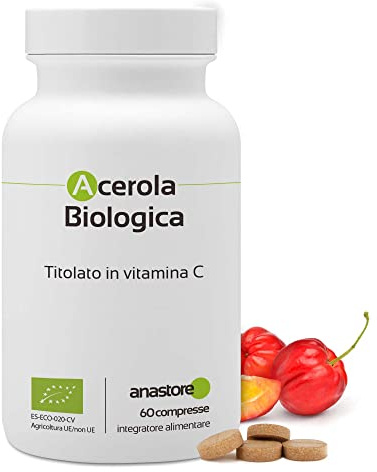 ACEROLA * 1 Tablette = 170 mg Vitamin C, also 212,5% des täglichen Bedarfs * 170 mg / 60 Tabletten * Titriert auf 17% Vitamin C * natürliches Vitamin C