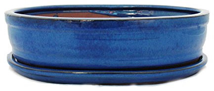 exotenherz Bonsai-Schale mit Unterteller Gr. 5 - Blau - oval - Modell O7 - L 31cm - B 24cm - H 7,5 cm