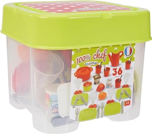 Ecoiffier - 32tlg. Spielgeschirr für Kinder - ideales Zubehör für Kinderküche, inkl. Teller, Besteck, Becher, für Jungen und Mädchen ab 18 Monaten, 2603, Mehrfarbig