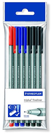 Staedtler 334-S PB6 triplus Fineliner dreikant, 0,3 mm, 6 Stück sortiert in Polybeutel