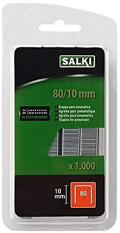 SALKI Heftklammern Nr. 80 - Blister mit 1000 Stück, Drahtheftklammern Nr. 80 mit 10mm Schenkellänge, Kompatibel mit pneumatischen Heftpistolen, Perfekt für Polstermöbel