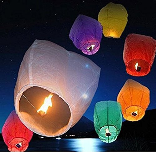 Rainbow Love - Lote de 10 farolillos Chinos Wish Balloon Lamp Wishing Light for Wedding Birthday Christmas Party, Papel de arroz, Surtidos, 33 x 86 cm
