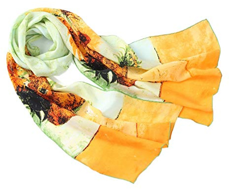 Prettystern Damen 160cm Langer Malerei Motiv Silk Scarf Seiden-stola golden Van Gogh - Sonnenblumen Sunflower P466