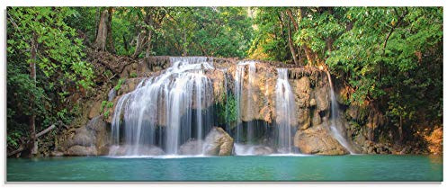 ARTland Wanddeko Glasbilder Wandbild Glas Bild einteilig 125x50 cm Querformat Natur Wald Dschungel Urwald Wasserfall Fluss Landschaft Thailand S6CI