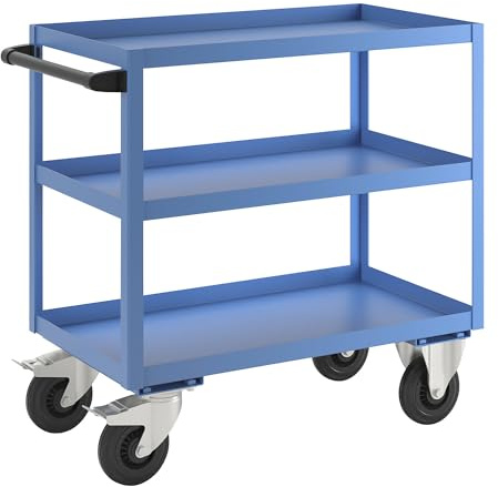 eurokraft | Montagehilfswagen | 3 Etagen | Tragfähigkeit 350 kg | Gesamthöhe 915 mm | lichtBlau