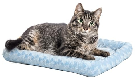 MidWest Homes for Pets QuietTime Fashion XXS Dog Bed – Blue Faux Fur Bolster, Ultra-Soft and Machine Washable, Fits 46 cm Crates and Carriers, for Small Dogs and Cats