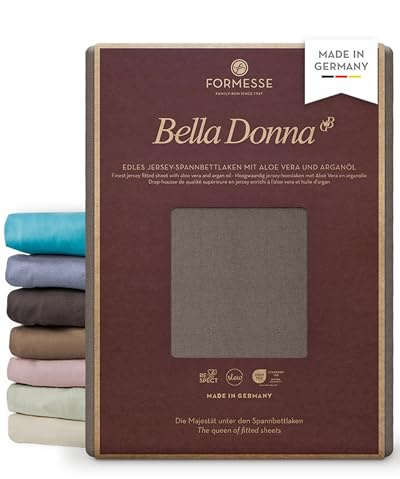 Formesse – Bella Donna Jersey. Edles Jersey-Spannbettlaken 180x190-200x220 cm - bis 30cm Höhe - 97% Baumwollzwirn, 3% Elastan, Aloe Vera und Arganöl/Spannbetttuch aus Deutschland - Trüffel | FORMESSE Farbe Trüffel; 180x190-200x220cm, bis 30cm; 97% Baumwollzwirn, 3% Elastan; Aloe vera&Arganöl, intensive Farben