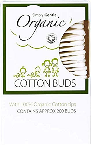 Simply Gentle Organic, Cotton Buds - 100% Organic Cotton & FSC Paper Stems - for Cleaning Delicate Areas around Eyes and Outer Ears - Eco Friendly & Biodegradable - 200 Buds