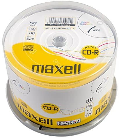 Maxell CDR 80 minute, 700mb, 52x, Inkjet & Laser Printable 50