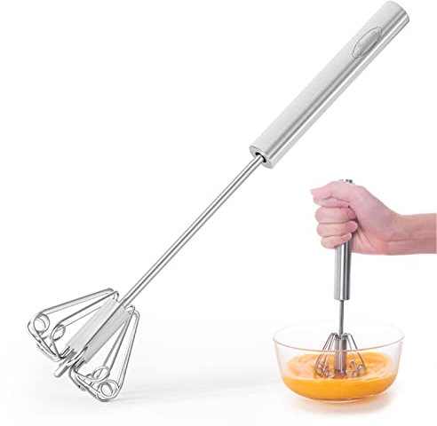 Newness Egg Whisk, Stainless Steel Semi Automatic Whisk Blender for Home -Versatile Tool for Egg Beater, Milk Frother, Hand Push Whisk - Kitchen Utensil for Blending, Whisking, Beating & Stirring