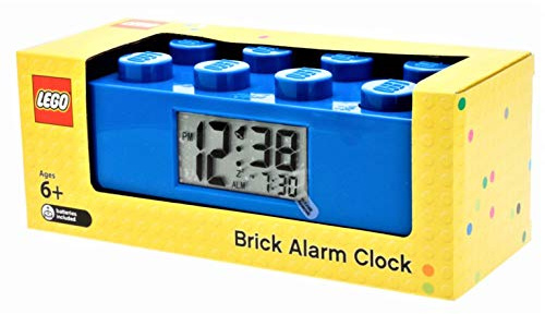 Blauer LEGO 9002151 Stein-Wecker für Kinder mit Hintergrundbeleuchtung | blau | Kunststoff | 7 cm hoch | LCD-Display | Junge/ Mädchen | offiziell