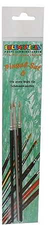 Eulenspiegel 955543 - Profi Pinsel-Set 6, 3 Kunstfaserpinsel, Schmink-Pinsel, Face- und Bodypainting | Aus Kunstfasern, Katzenzunge Größe 2 sowie Rundpinsel Größen 0 & 1, für Schminke & Facepainting