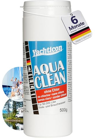 YACHTICON Aqua Clean Pulver ohne Chlor – Trinkwasser-Konservierung für große Wassertanks – hält bis zu 6 Monate frisch, auf Silberbasis, bewährte Formel seit 1982 – Made in Germany