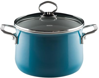 Riess, 0703-010, Topf mit Glasdeckel Ø 20cm, AQUAMARINBLAU, Emaille, Vol. (rec.): 4,0 Liter, Made in Österreich, LBH: 29,0x21,3x14,0cm, 2,810kg, Induktion-, Gas-, Elektroherd geeignet, Spülmaschine