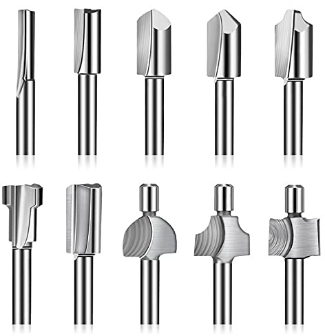 Hakkin HSS Router Bits 10Pcs 3mm 1/8 Mini Shank Carpentry Router Bits Fit Dremel Foredom Rotary Tool Set for DIY Woodworking, Carving, Engraving, Drilling