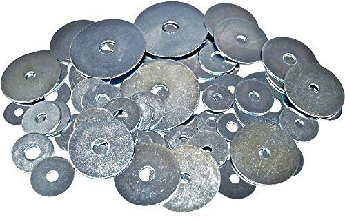 Merriway BH00910 (70 Pcs) Workshop Assortment of Penny Repair Mudguard Washers with Large Flange, Silver - Packs of 70 Pieces