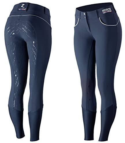 HORZE Nordic Performance Sporty Silicone Grip Full Seat Equestrian Horseback Riding Pants Breeches - Peacoat Dark Blue - US 24