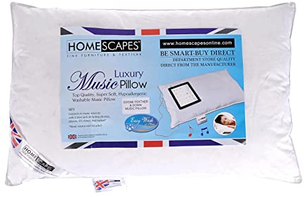 Homescapes Almohada Musical Lavable con Altavoz, 48 x 74 cm, Almohada Mediana Suave para Escuchar música, Pluma de Ganso y plumón con Interior de Microfibra hipoalergénica