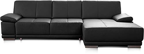 CAVADORE Schlafsofa Corianne / Eckcouch mit Bettfunktion und beidseitiger Armteilverstellung / 282 x 80 x 162 / schwarz
