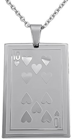 Hanessa Schmuck für Männer Edelstahl Herren Halskette Spiel-Karte Herz Zehn 10 Poker Skat Black Jack Card Karten Geschenk zu Weihnachten für den Freund/Mann