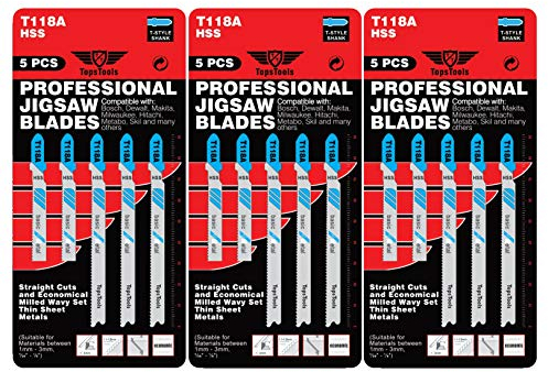 15 lame per seghetto alternativo TopsTools T118A compatibili con Bosch Dewalt Makita Milwaukee e molti altri