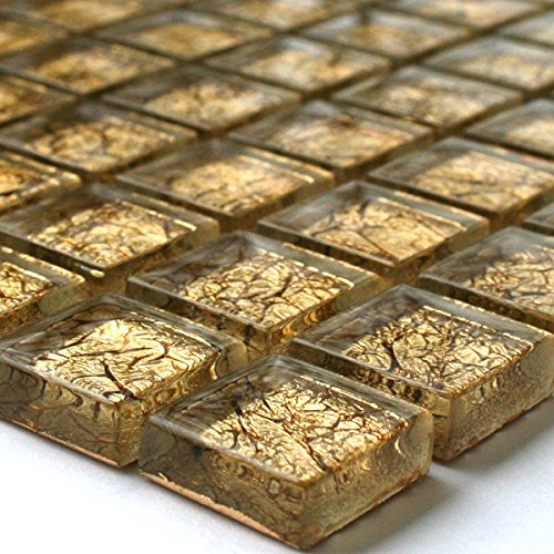 Glasmosaik Fliesen Gold Metall Glänzend Wand Boden Duschwand Küche Bad Saturn 23