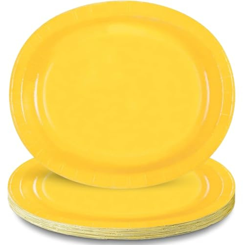 Solid Oval Plates | Sunflower Yellow Color Theme | 8ct