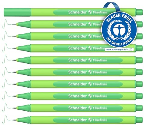Schneider Line-Up Fineliner (Strichstärke 0,4 mm, aus biobasiertem Kunststoff, ausgezeichnet mit Der blaue Engel) 10 Stück, highland-green