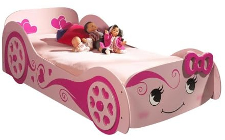 VIPACK SCLB200 Autobett Pretty Girl Love Car Bed, Circa 213 x 68 x 101 cm, Liegefläche 90 x 200 cm, lackiert aufgedruckte Optik, rosa