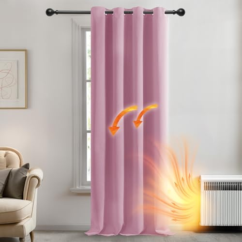 Deconovo Dicke Verdunkelungsgardinen mit Ösen Verdunkelungsvorhang Kälteschutz Gardinen Blickicht, 260x140 cm(HöhexBreite), Rosa, 1 Stück