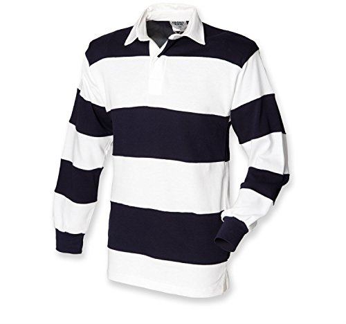 Front Row - Maglietta a righe, a maniche lunghe, da rugby White / Navy L