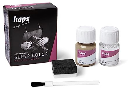 KAPS Professional Lederfarbe Super Color + Preparer für Naturleder, Synthetik und Textil (je 25 ml) zur Pflege und Reparatur von Lederschuhen in Verschiedenen Farben (176 - Kiefer)