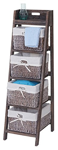 Mendler Leiterregal Goiana, Regal Standregal mit 4 Korbschubladen 101x30cm, Shabby-Look, Vintage - braun