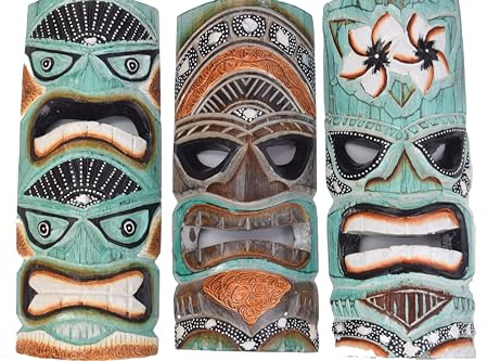 3 tiki-ansiktsmasker 30 cm i Hawaii stil set med 3 trämask östkusten söderhavet Karibien