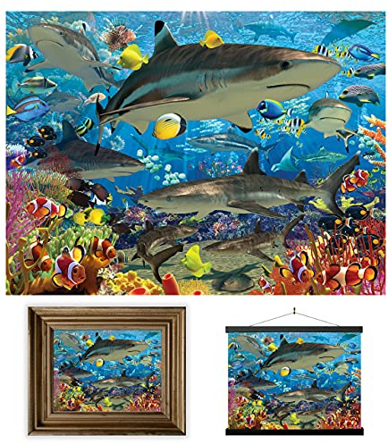 3D LiveLife Lyxiga rev och hajar linsformade väggaffischer. 3D Ocean Poster utan ram, perfekt väggdekoration. Officiellt licensierat konstverk av den berömda konstnären, David Penfound