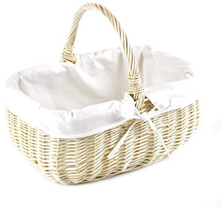 MyBer® Korb Weidenkorb Einkaufskorb Picknickkorb 33/23/13cm (27cm mit Henkel). Stabiler Tragekorb aus Weide Vollweide weiß mit Stoffeinlage K12-014-W-W