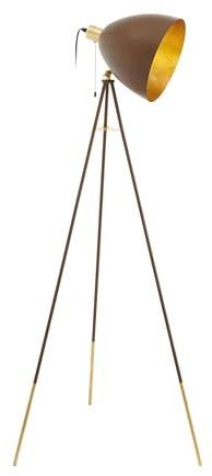 EGLO Dreibein Stehlampe Chester 1, 1 flammige Vintage Stehleuchte | Standleuchte aus Stahl, Farbe: Rostfarben, gold, Fassung: E27, inkl. Zugschalter