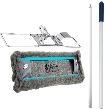 Ha-Ra Set Bodenexpress 42 cm aus Edelstahl & Boden-Faser Trocken I robuster Boden-Wischer zur Reinigung für Böden & Wände I wendiger & Leichter Wischmop mit rutschfestem Griff & teilbarem Stiel