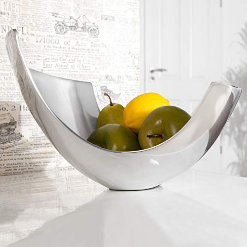 cagü außergewöhnliche Design Obstschale CLEO Silber poliertes Aluminium 30cm