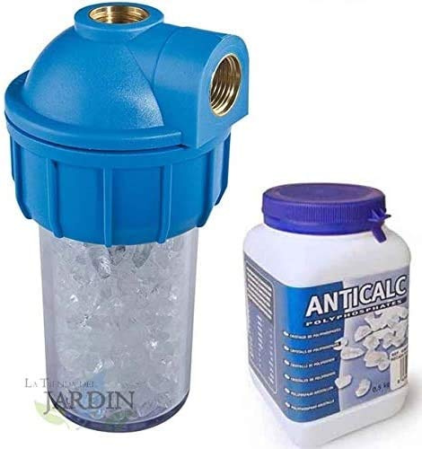 Suinga Pack FILTRO ANTICAL calentadores y calderas 1/2 con vaso contenedor y filtro de polifosfatos. Incluye recambio polyfosfatos 500 gramos. Elimina la capacidad incrustante de la cal.