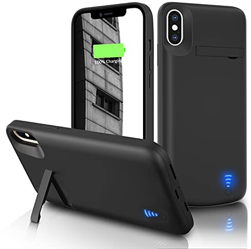Gladgogo Akku Hülle für iPhone X/XS, [6000 mAh] Zusatzakku Ladehülle Handyhülle, Battery Case Akkuhülle Mit klappbarem Ständer für Apple iPhone XS (5,8 Zoll)