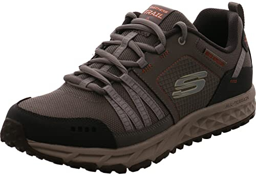 Skechers Men's Escape Plan Trekking Low Cut Shoes, Tan Leather/Mesh/Charcoal Trim, 8 UK